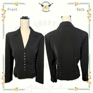 NANCY BOLEN CITY GIRL Blazer Jacket Size 14 Black Metal Buttons and Accents